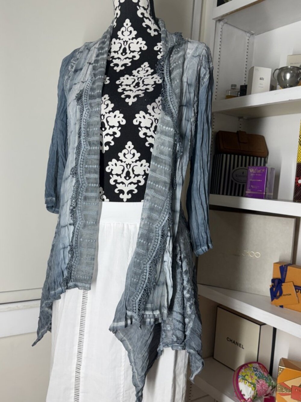 Aris A. Lightweight Semi-Sheer Open Front Cardigan Jacket Gray Small